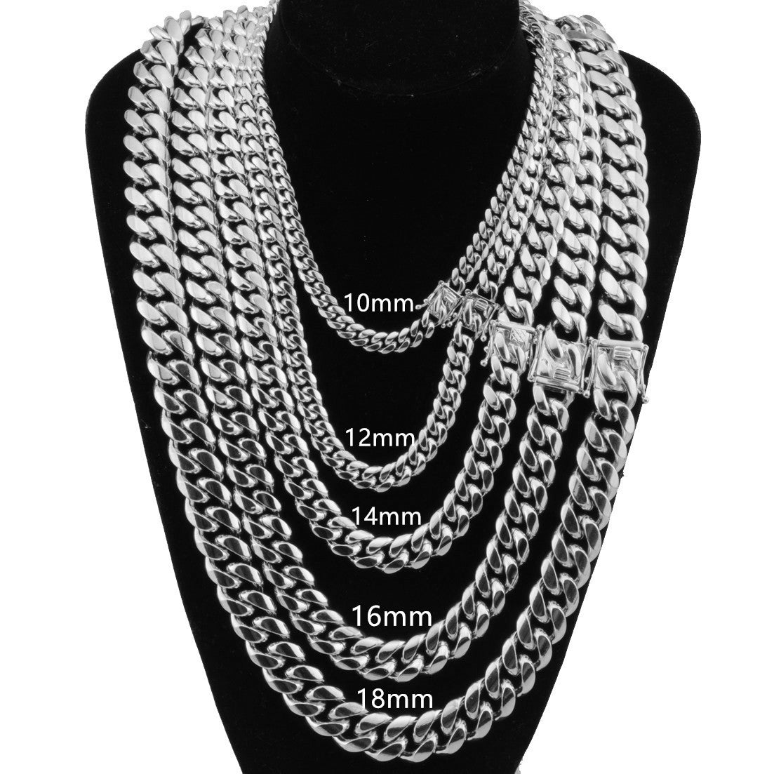 6/8/10/12MM White Gold Hip Hop Miami Cuban Link Chain Necklace TRIPOD JEWELRY