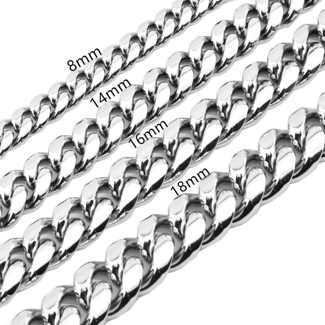 6/8/10/12MM White Gold Hip Hop Miami Cuban Link Chain Necklace TRIPOD JEWELRY