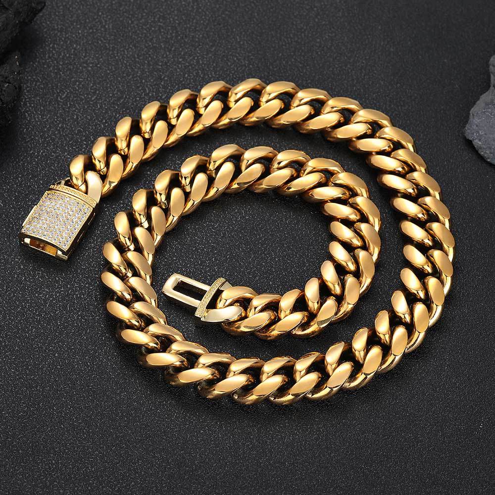 18MM 18K/White Gold Iced Out Clasp Miami Cuban Link Chain Necklace TRIPOD JEWELRY