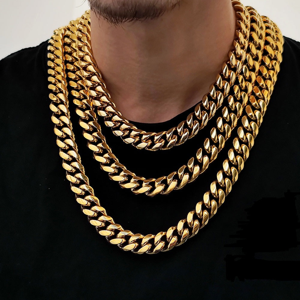 18MM 18K/White Gold Iced Out Clasp Miami Cuban Link Chain Necklace TRIPOD JEWELRY