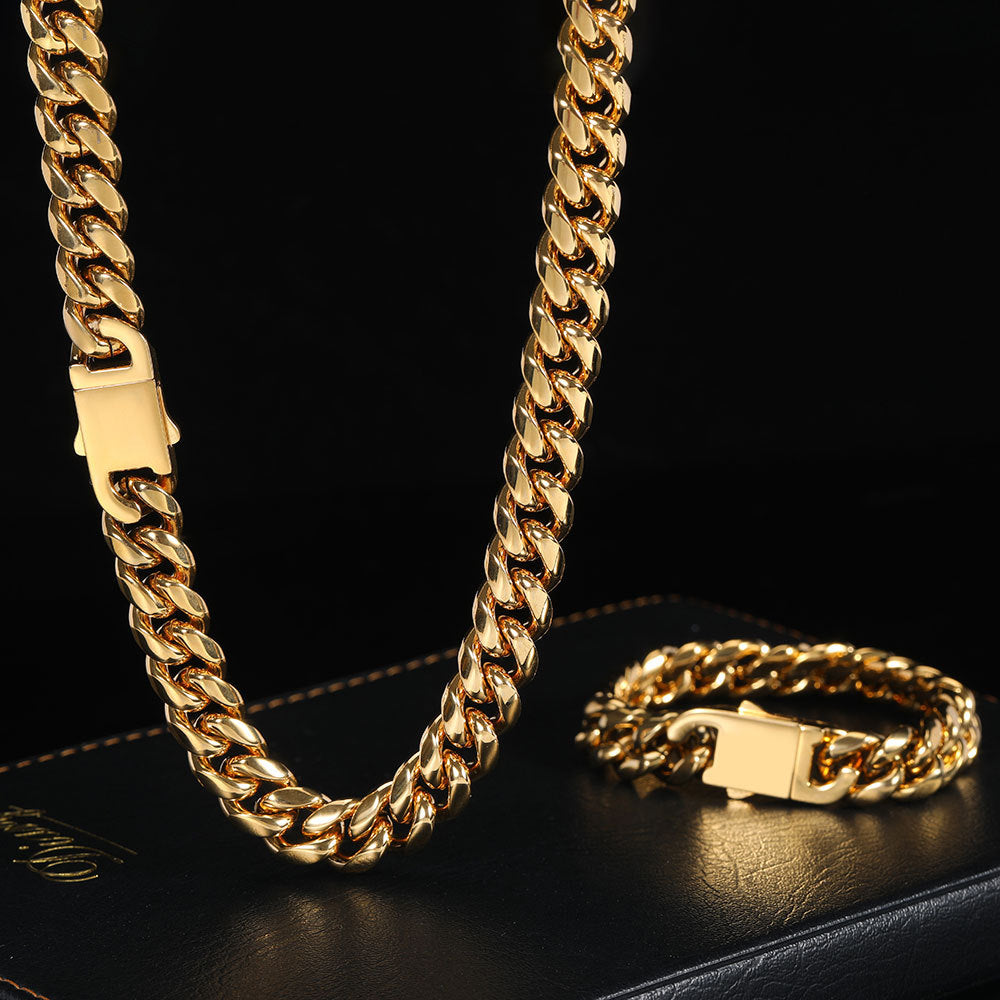 6/8/10/12MM 18K Gold Smooth Clasp Miami Cuban Link Chain Necklace For Men TRIPOD JEWELRY