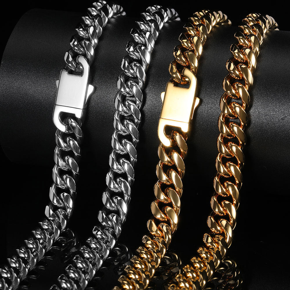 6/8/10/12MM 18K Gold Smooth Clasp Miami Cuban Link Chain Necklace For Men TRIPOD JEWELRY