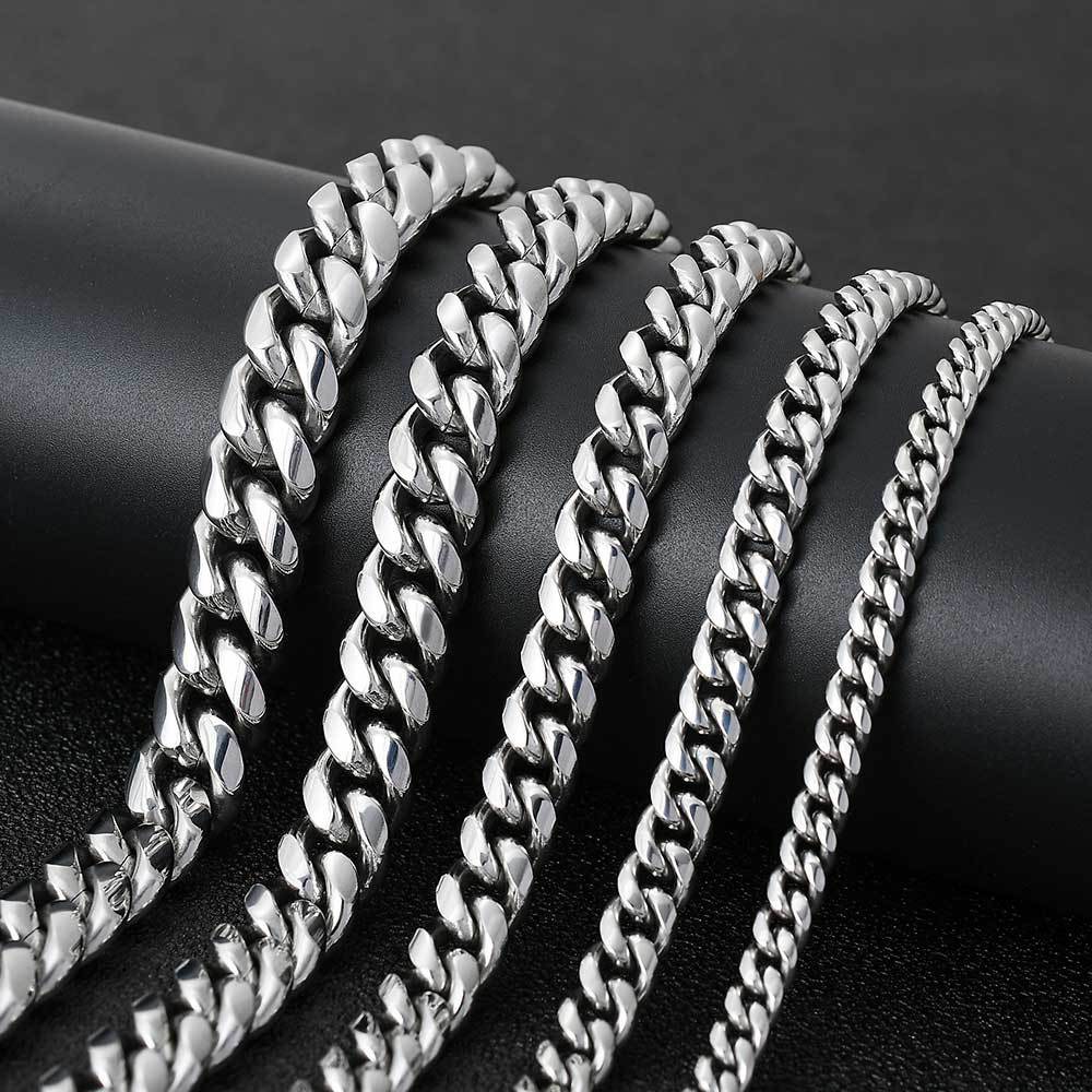 6/8/10/12MM White Gold Smooth Clasp Miami Cuban Link Chain Necklace TRIPOD JEWELRY