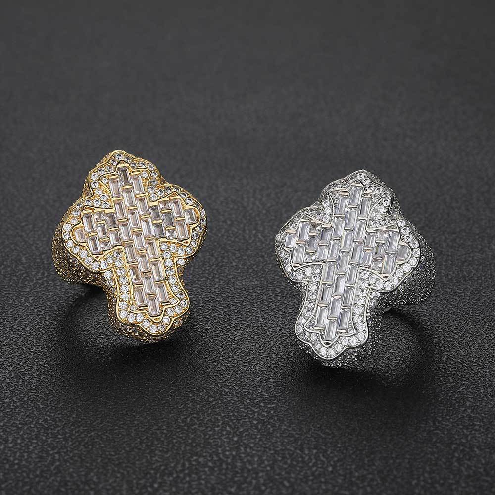 18K/White Gold Plated Zircon Cross Ring TRIPOD JEWELRY