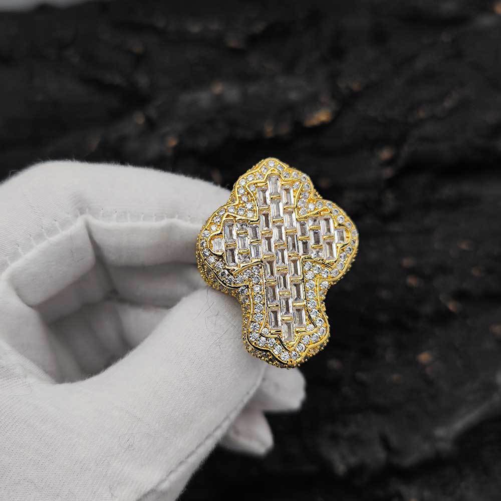 18K/White Gold Plated Zircon Cross Ring TRIPOD JEWELRY