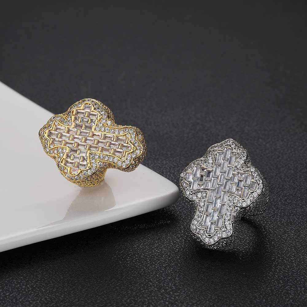 18K/White Gold Plated Zircon Cross Ring TRIPOD JEWELRY