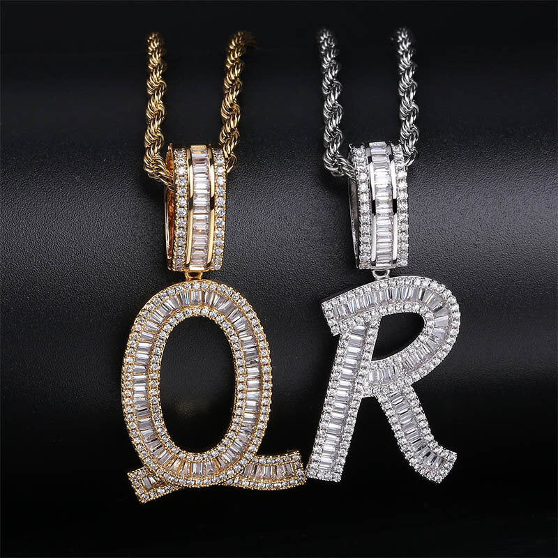 Iced Out Single-letter Zircon Custom Pendant 14K/White Gold TRIPOD JEWELRY