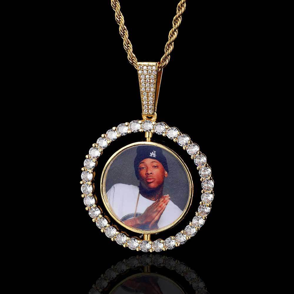 Rotating Double-sided Iced Photo Custom Pendant Hip Hop Tripodjewelry