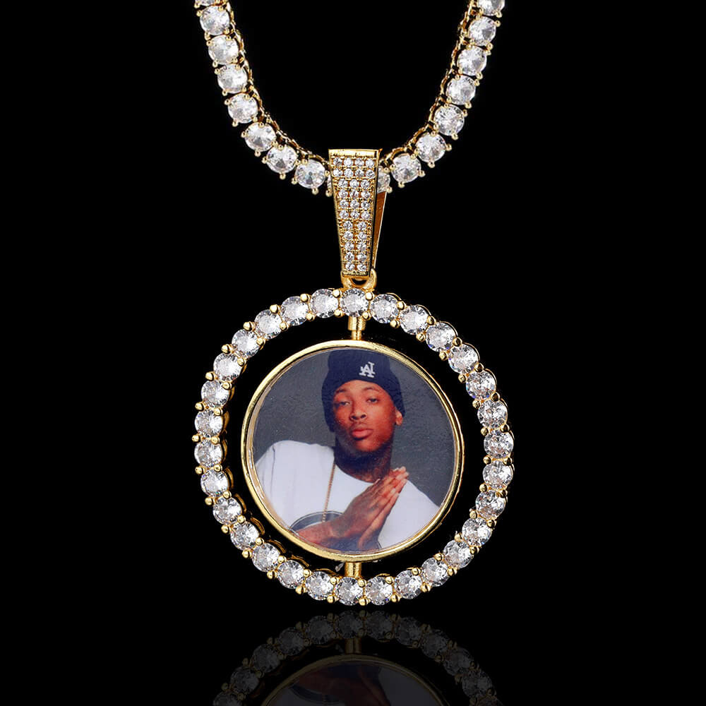 Rotating Double-sided Iced Photo Custom Pendant Hip Hop Tripodjewelry