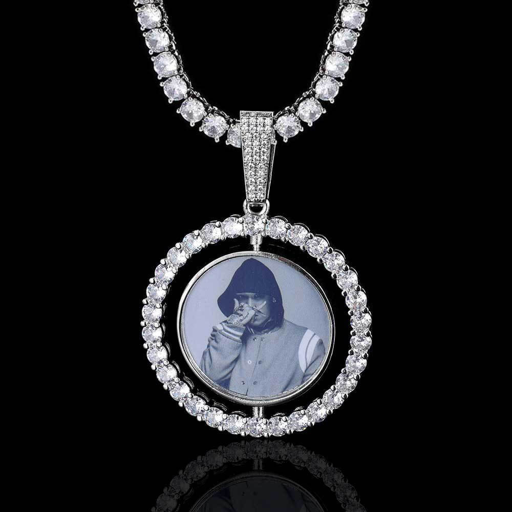 Rotating Double-sided Iced Photo Custom Pendant Hip Hop Tripodjewelry