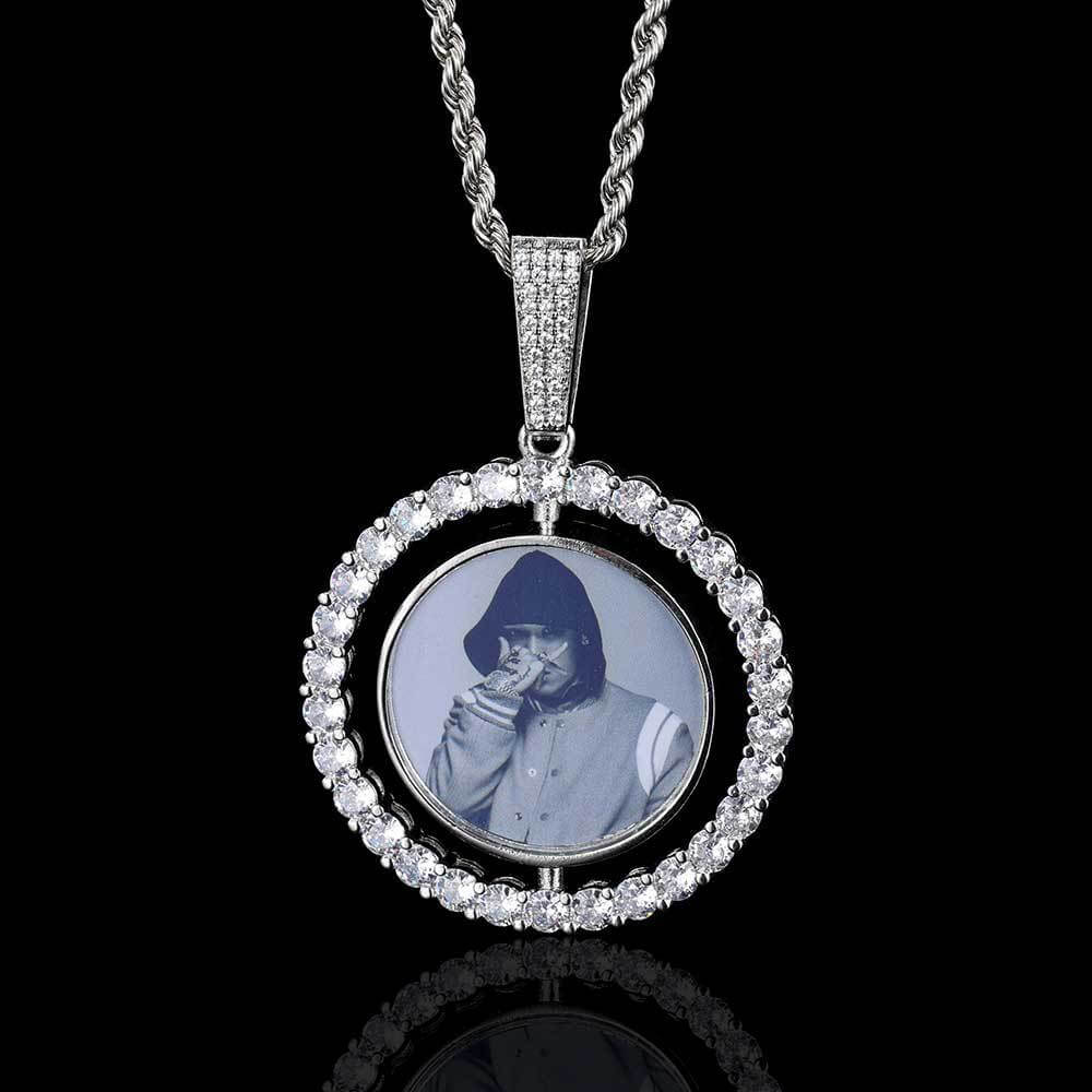 Rotating Double-sided Iced Photo Custom Pendant Hip Hop Tripodjewelry