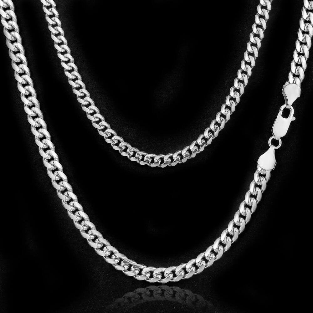 3/4/5/6MM White Gold Plated Lobster Lock Miami Cuban Link Chain Necklace Tripodjewelry
