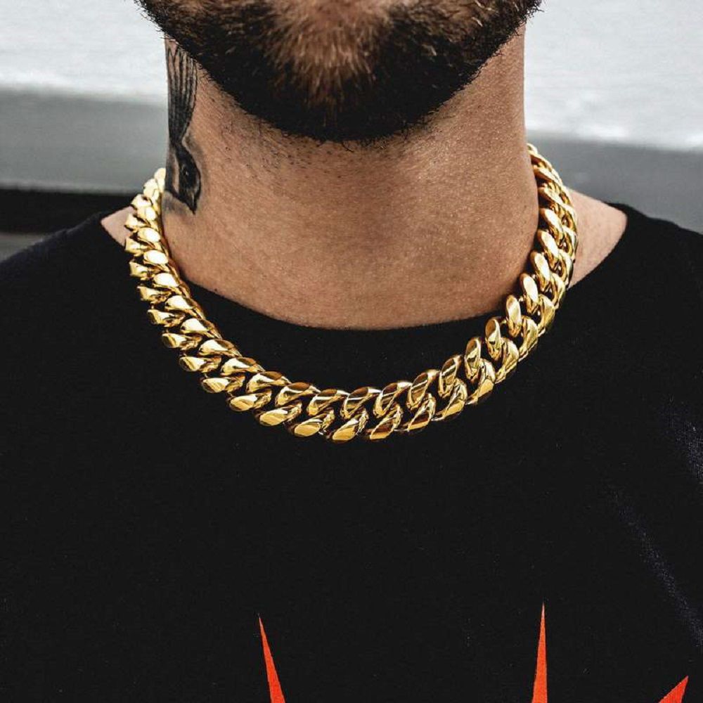18MM 14K Gold Plated Stainless Steel Miami Cuban Link Chain Necklace - Tripodjewelry