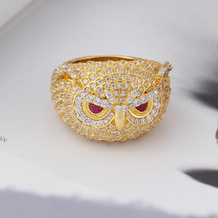 14K Gold Iced Out Owl Ring Tripodjewelry