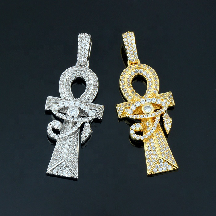 White Gold Iced Egyptian Ankh Cross Pendant Tripodjewelry