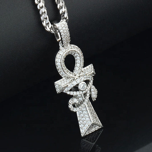 White Gold Iced Egyptian Ankh Cross Pendant Tripodjewelry