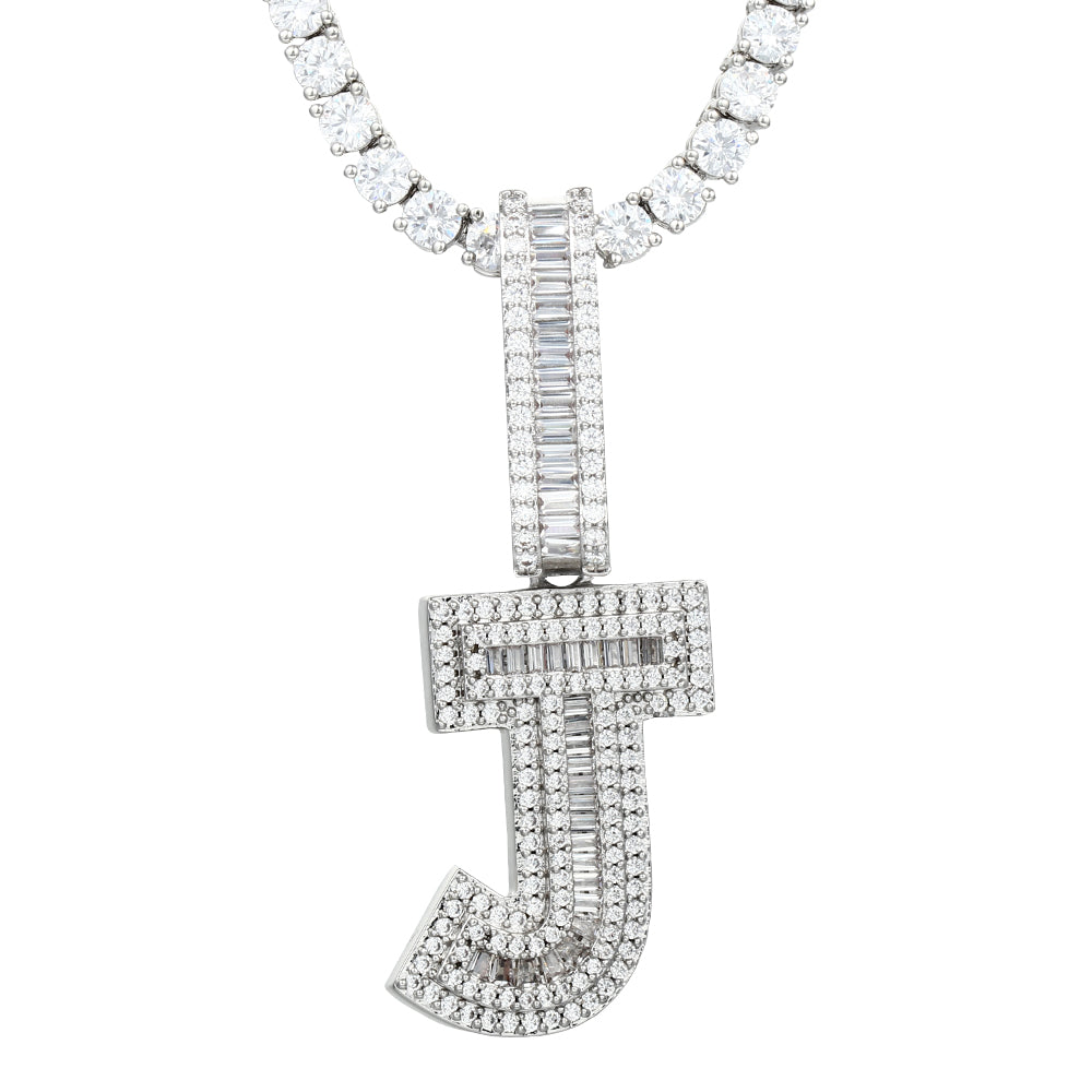 White Gold Plated Cubic Zirconia Initial Pendant | Letter Necklaces - Tripodjewelry