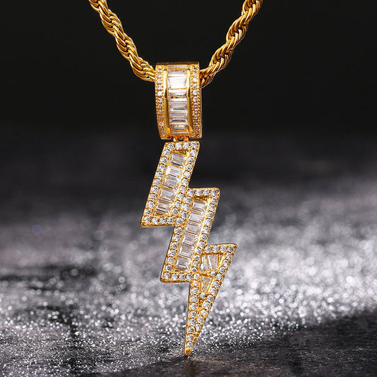 18K Gold Iced Out Lightning Pendant Hip Hop Jewelry For Men Tripodjewelry
