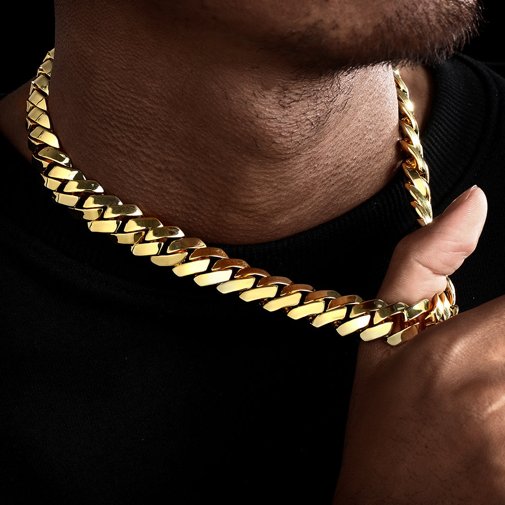 15MM 18K Mens Gold Plated Miami Cuban Link Chain Tripodjewelry