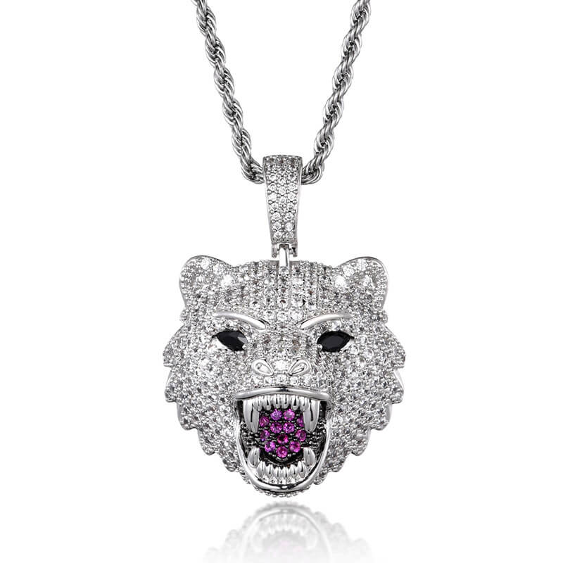 Iced Out Diamond Wolf Head Pendant Hip Hop Jewelry Tripodjewelry