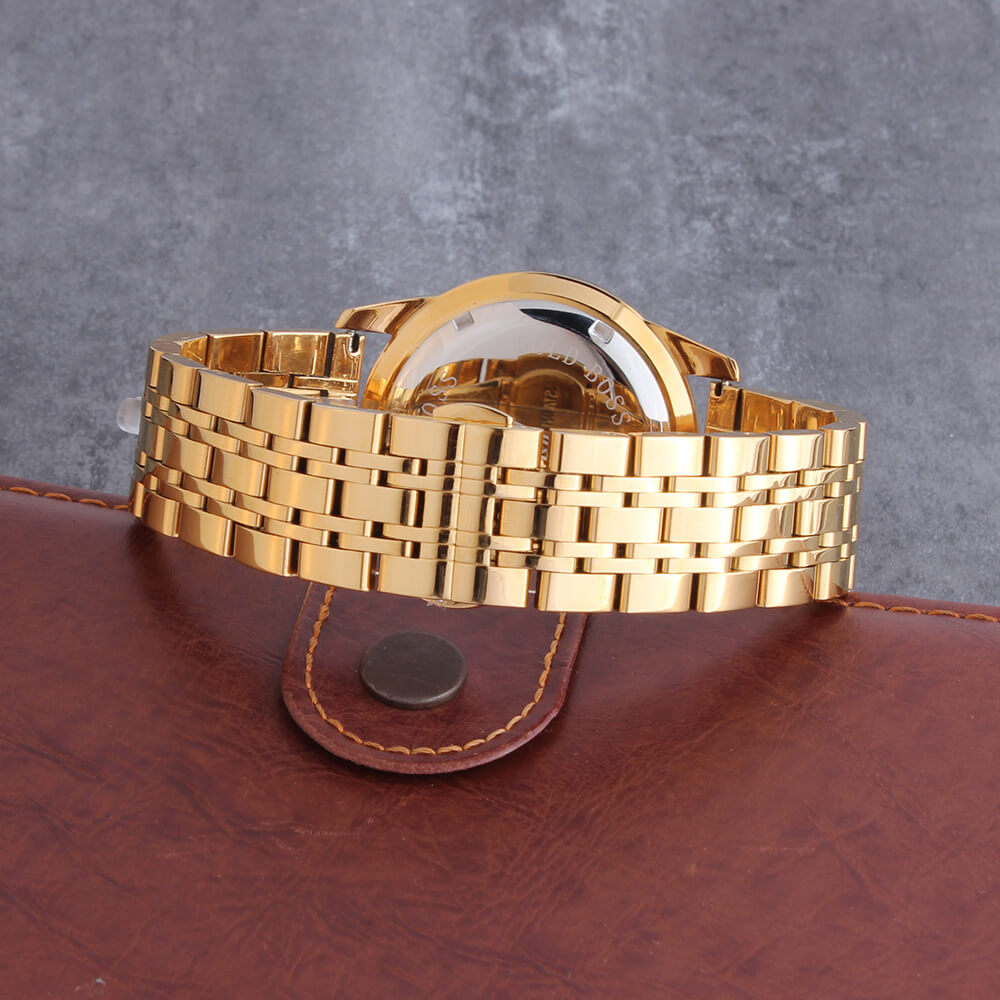18K Gold Plated Black Dial Stainless Steel Iced Out Watch TRIPOD JEWELRY