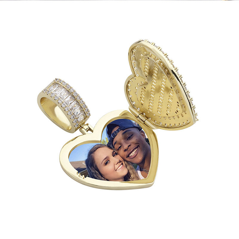 18K Gold Iced Custom Photo Heart Pendant Tripodjewelry