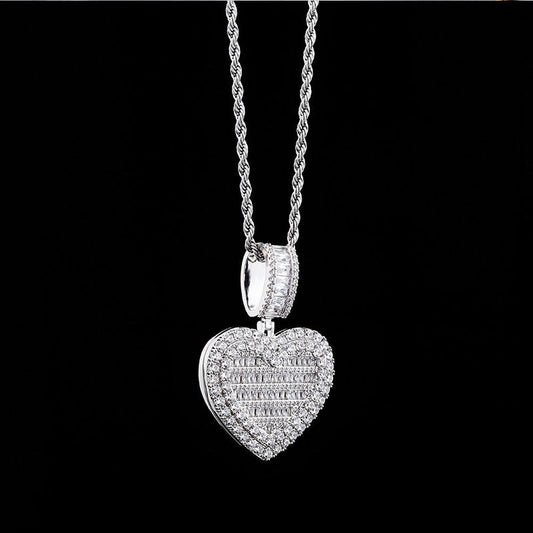 White Gold Iced Out Custom Photo Heart Pendant Necklace Tripodjewelry