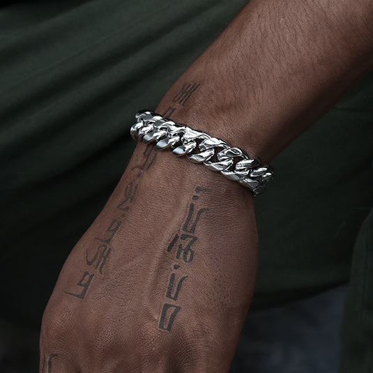 14MM White Gold Plated Miami Cuban Link Bracelet - Tripodjewelry