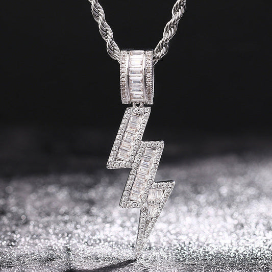 White Gold Iced Out Lightning Pendant Tripodjewelry