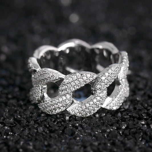 Iced Cuban Link Ring In White Gold Tripodjewelry