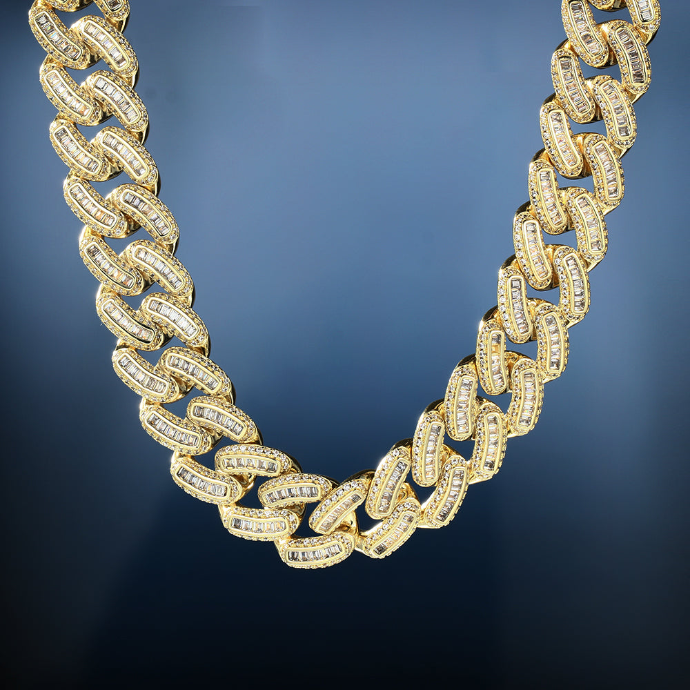 18MM 18K Gold Plated Iced Out Baguette Cuban Link Chain Necklace - Tripodjewelry