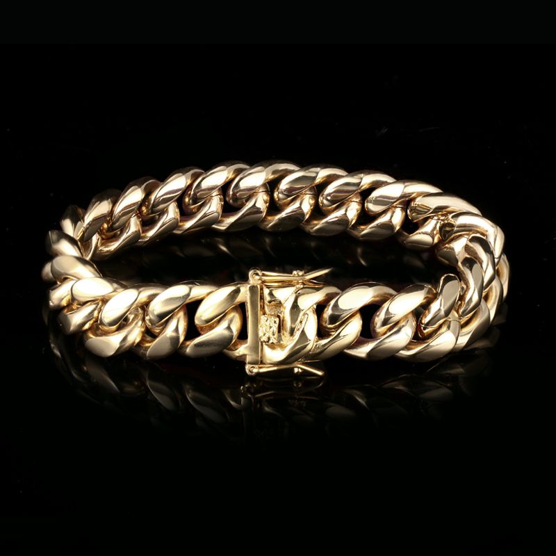 14MM 14K Gold Plated Miami Cuban Link Bracelet - Tripodjewelry