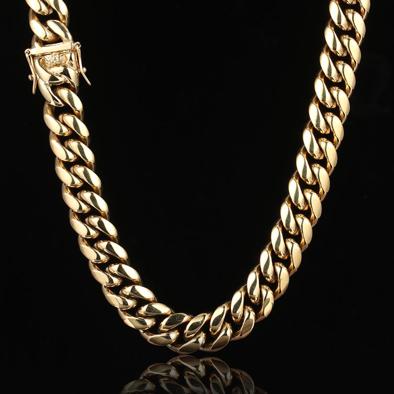 14MM 14K Gold Plated Miami Cuban Link Chain Necklace - Tripodjewelry