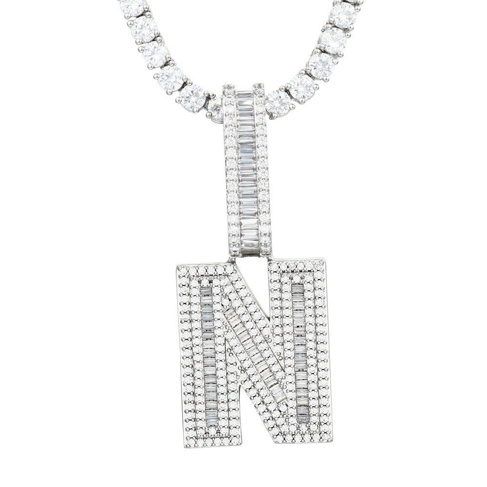 White Gold Plated Cubic Zirconia Initial Pendant | Letter Necklaces - Tripodjewelry