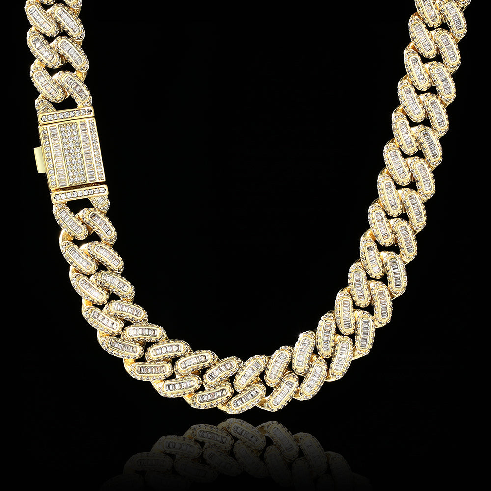18MM 18K Gold Plated Iced Out Baguette Cuban Link Chain Necklace - Tripodjewelry