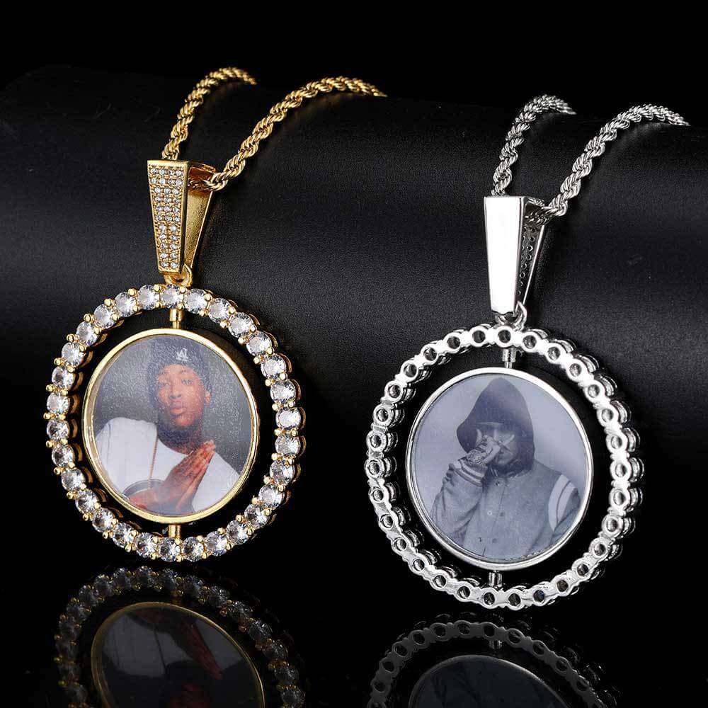 Rotating Double-sided Iced Photo Custom Pendant Hip Hop Tripodjewelry