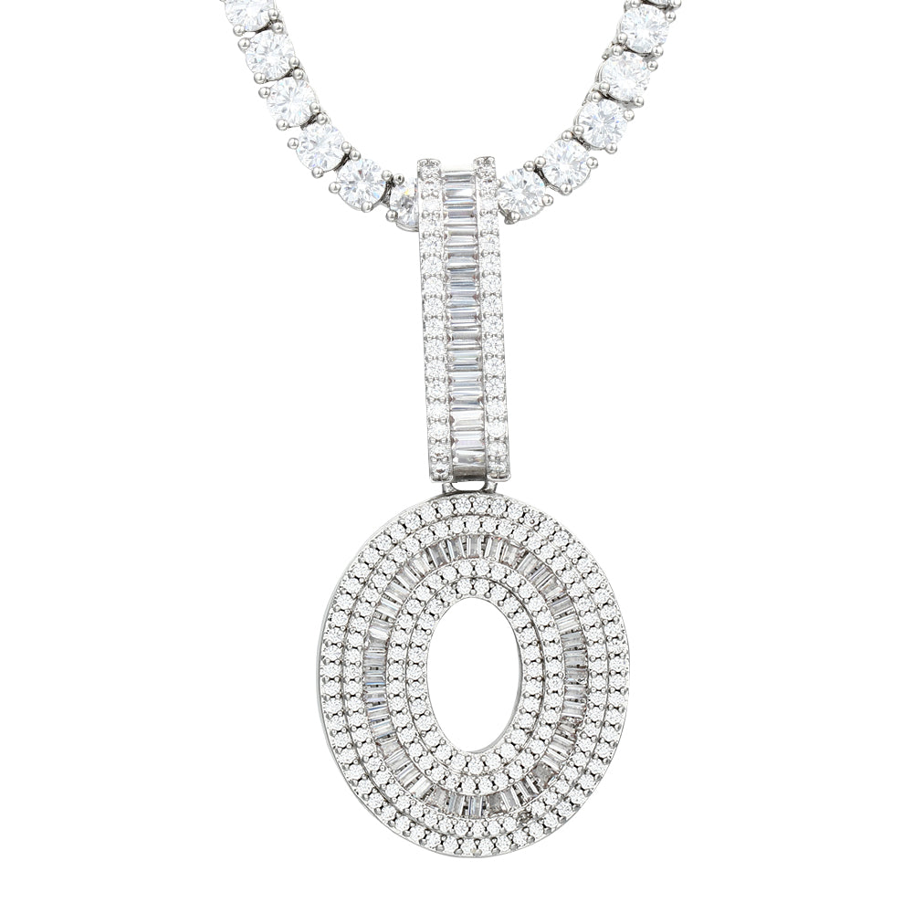 White Gold Plated Cubic Zirconia Initial Pendant | Letter Necklaces - Tripodjewelry