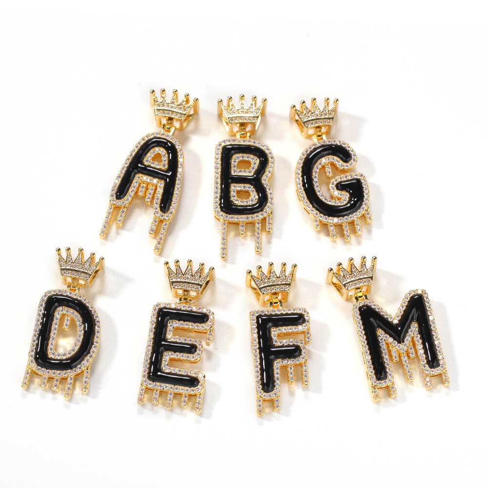 Iced Out Initial Single-Letter Custom Pendant Necklace TRIPOD JEWELRY