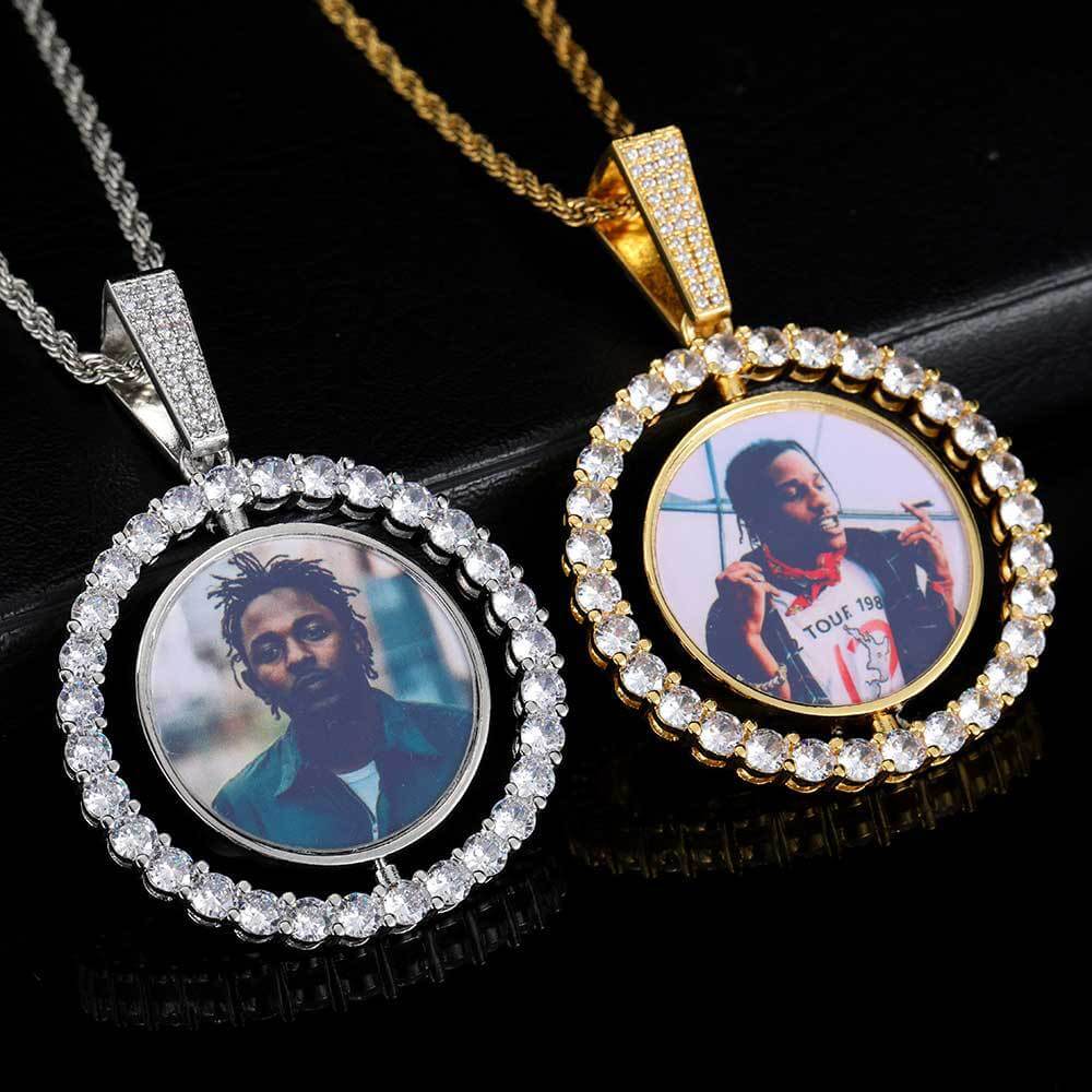Rotating Double-sided Iced Photo Custom Pendant Hip Hop Tripodjewelry