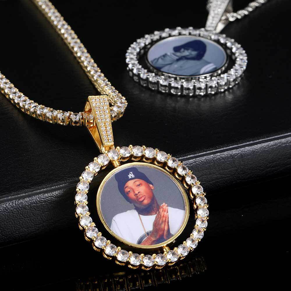 Rotating Double-sided Iced Photo Custom Pendant Hip Hop Tripodjewelry