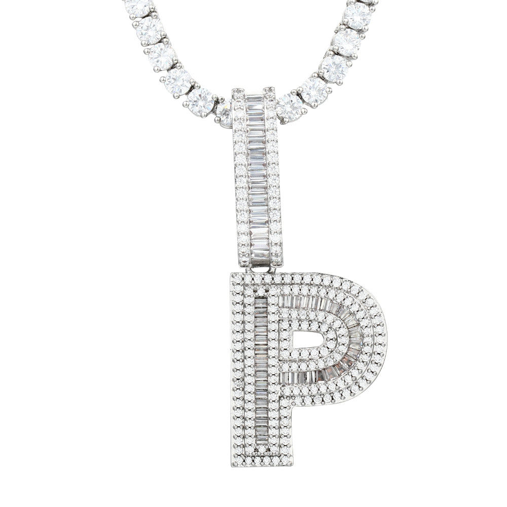 White Gold Plated Cubic Zirconia Initial Pendant | Letter Necklaces - Tripodjewelry