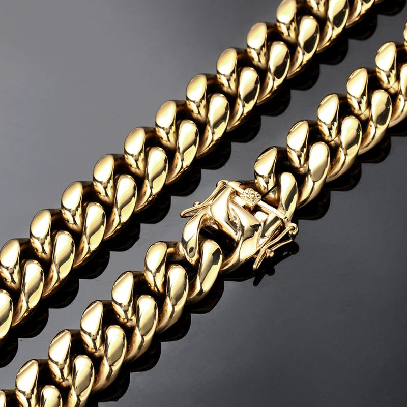 16MM 14K Gold Plated Miami Cuban Link Chain Necklace - Tripodjewelry
