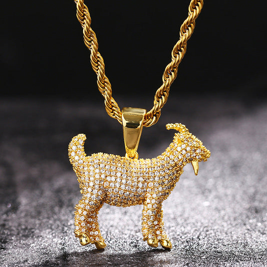 Iced Out Double Sided Goat Pendant TRIPOD JEWELRY