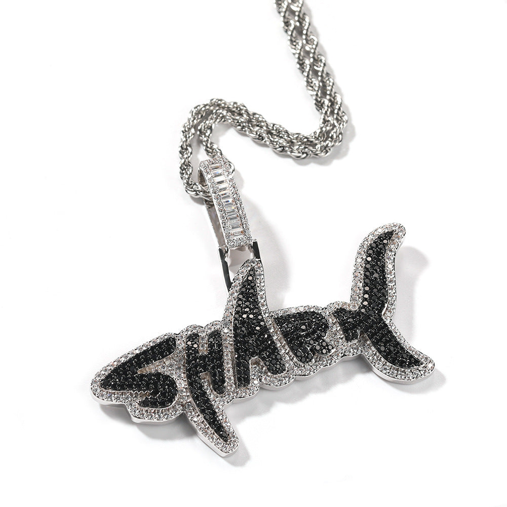 Iced Out Shark Letter Pendant For Men Rose Gold Plated TRIPOD JEWELRY