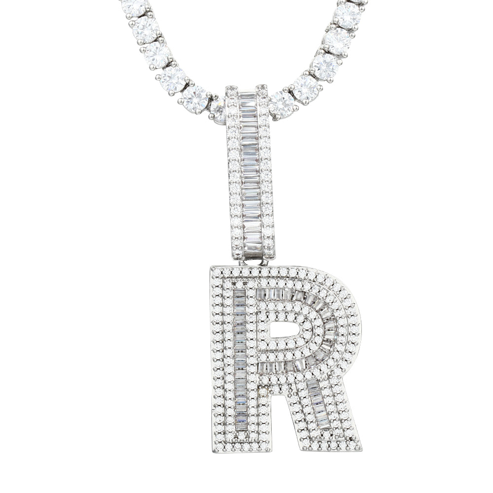 White Gold Plated Cubic Zirconia Initial Pendant | Letter Necklaces - Tripodjewelry