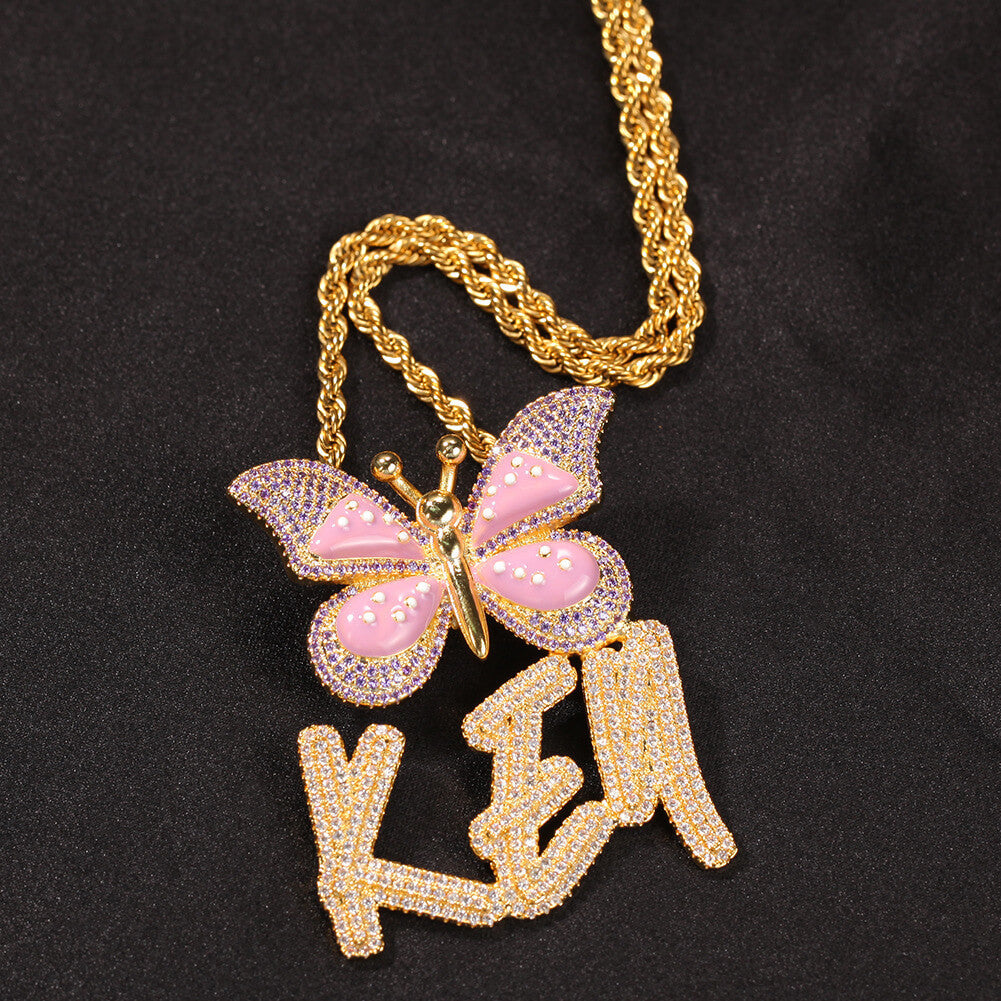 Iced Butterfly Custom Letter Pendant For Men & Women Tennis Necklace TRIPOD JEWELRY