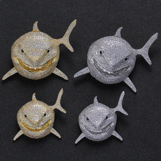 18K/White Gold Shark Iced Out Pendant Tripodjewelry