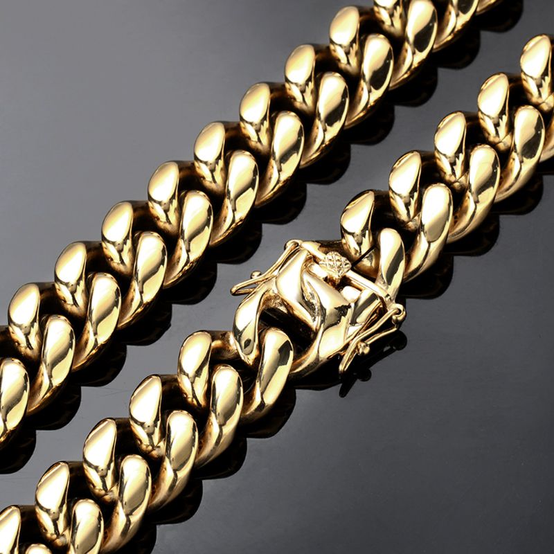 18MM 14K Gold Plated Miami Cuban Link Chain Necklace Stainless Steel - Tripodjewelry