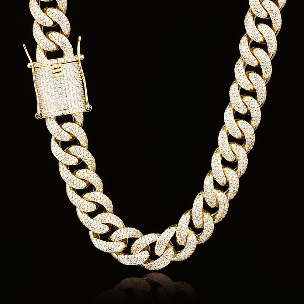 15MM 18K Gold Plated Chunky Iced out Cuban Link Chain Necklace TRIPOD JEWELRY