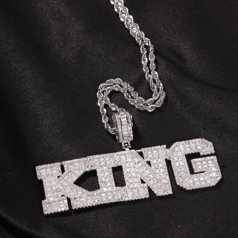 Custom Baguette Cut Name Pendant Diamond Necklace 14K Gold Plated TRIPOD JEWELRY